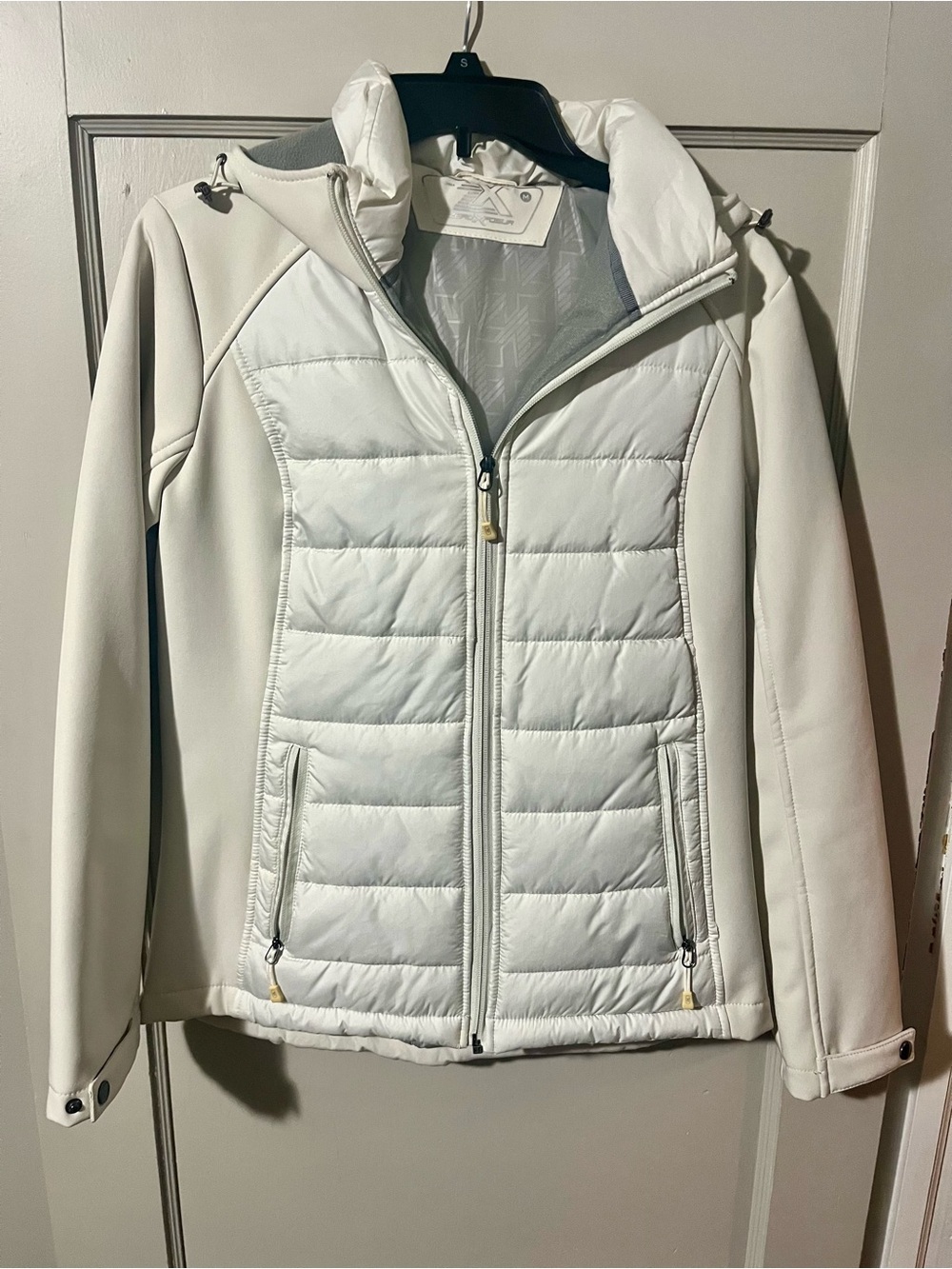 ZeroXposur White Quilted Hybrid Hooded Puffer Jacket